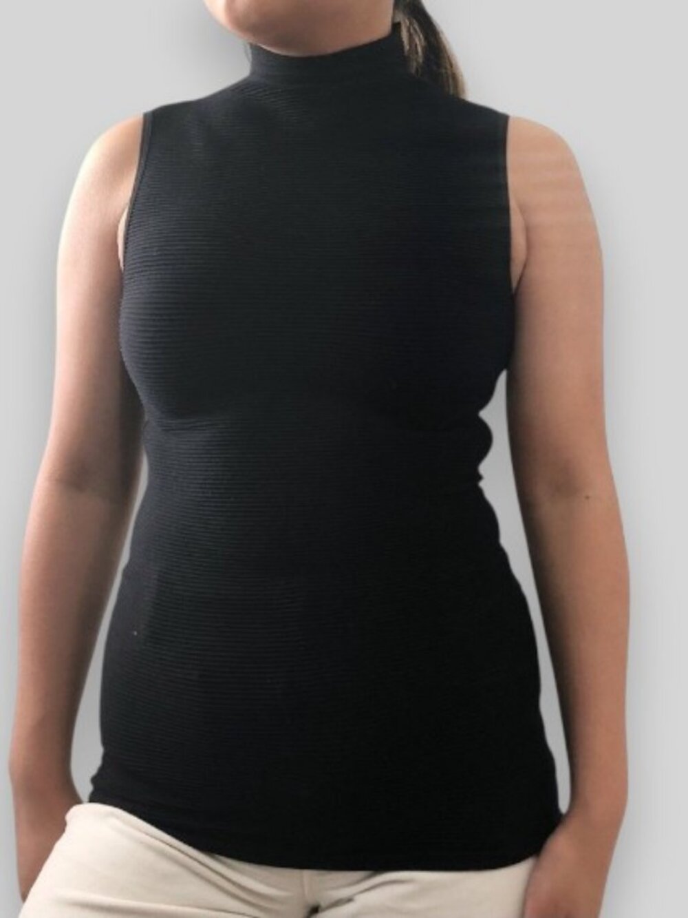 Babaton sleeveless mock neck ribbed knit top black women's size XS